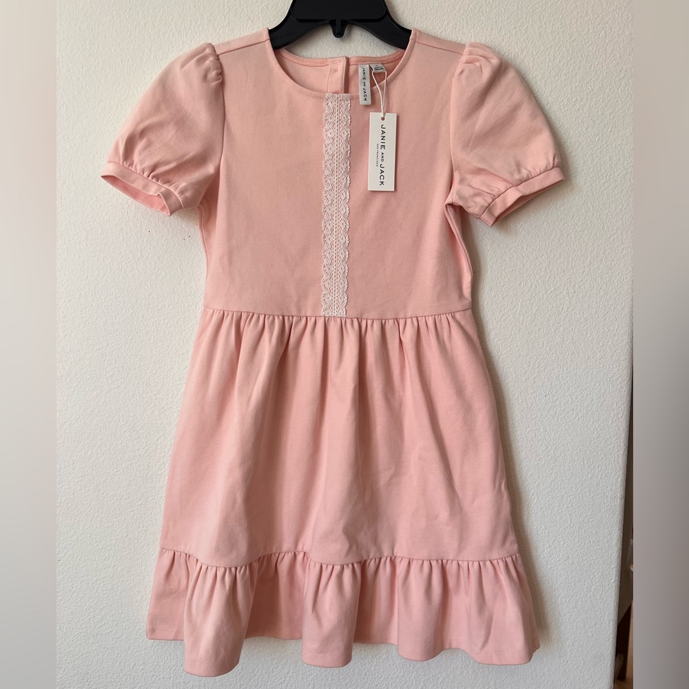 NWT Janie & Jack Pink Ponte Knit Easter Dress Crochet Lace Trim 10 NWT